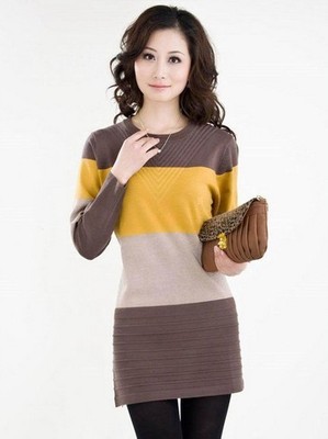 2021 Autumn Winter Women Knitting Sweater Fashion Stitching Striped O neck Pullover Long Sweaters Female Casual Bottoming shirt alx