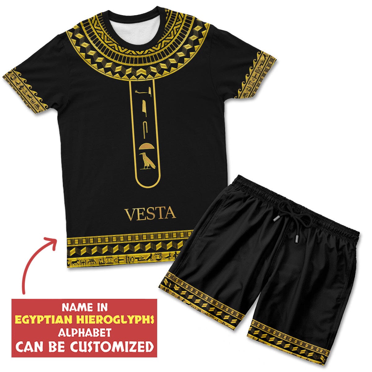 Personalized Egyptian Hieroglyphs Alphabet T-Shirt And Shorts Set