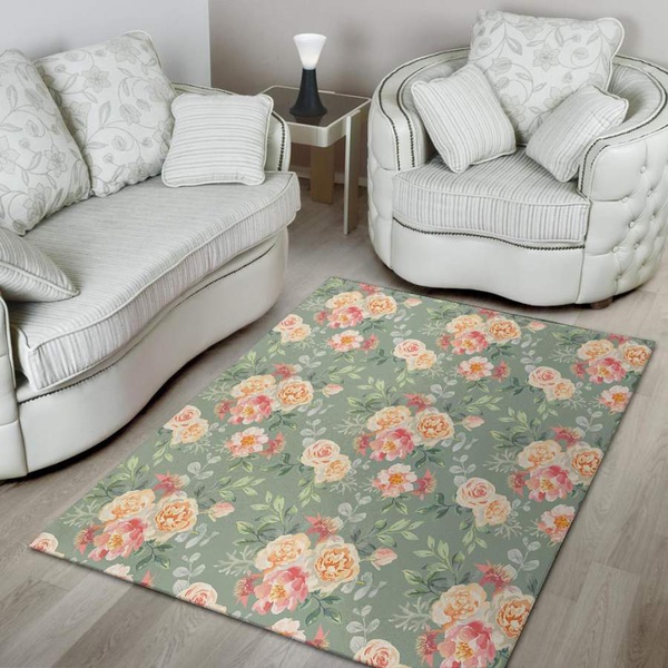 Pink Rose And Peony Floral Area Rug