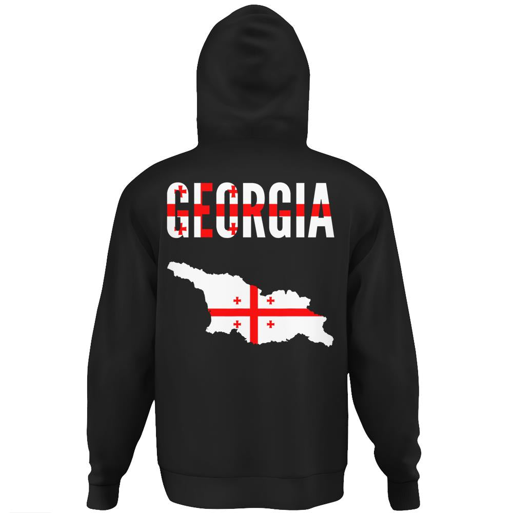 Georgian Gift – Georgia Country Map Flag Hoodie Print On Back