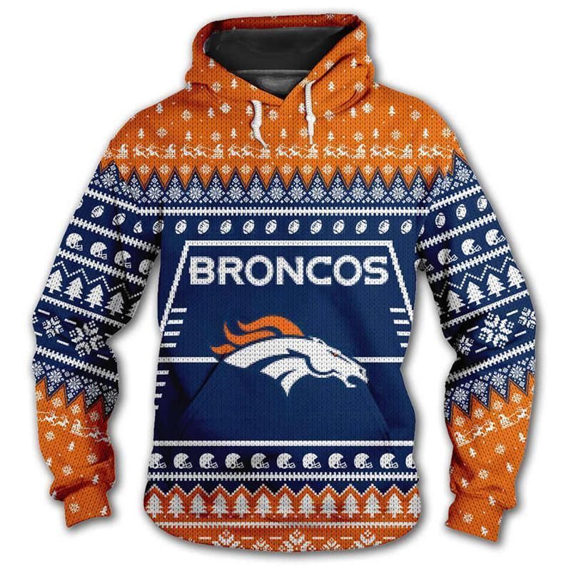 Denver Broncos Hoodie 3D Zipper Hoodie Christmas Edition 3D Zipper Hoodie 3D Zipper Hoodie