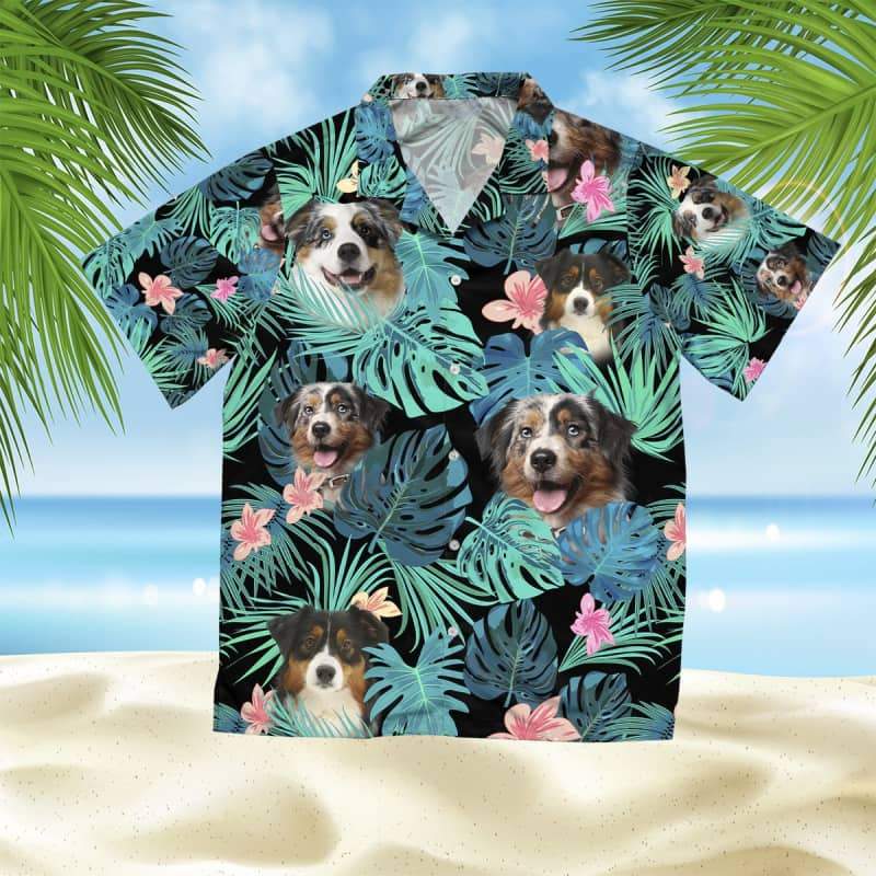 Australian Shepherd Dog Summer Leaves Hawaiian Shirt, Shepherd Hawaiian Shirt, Aloha Shirt For Dog Lover