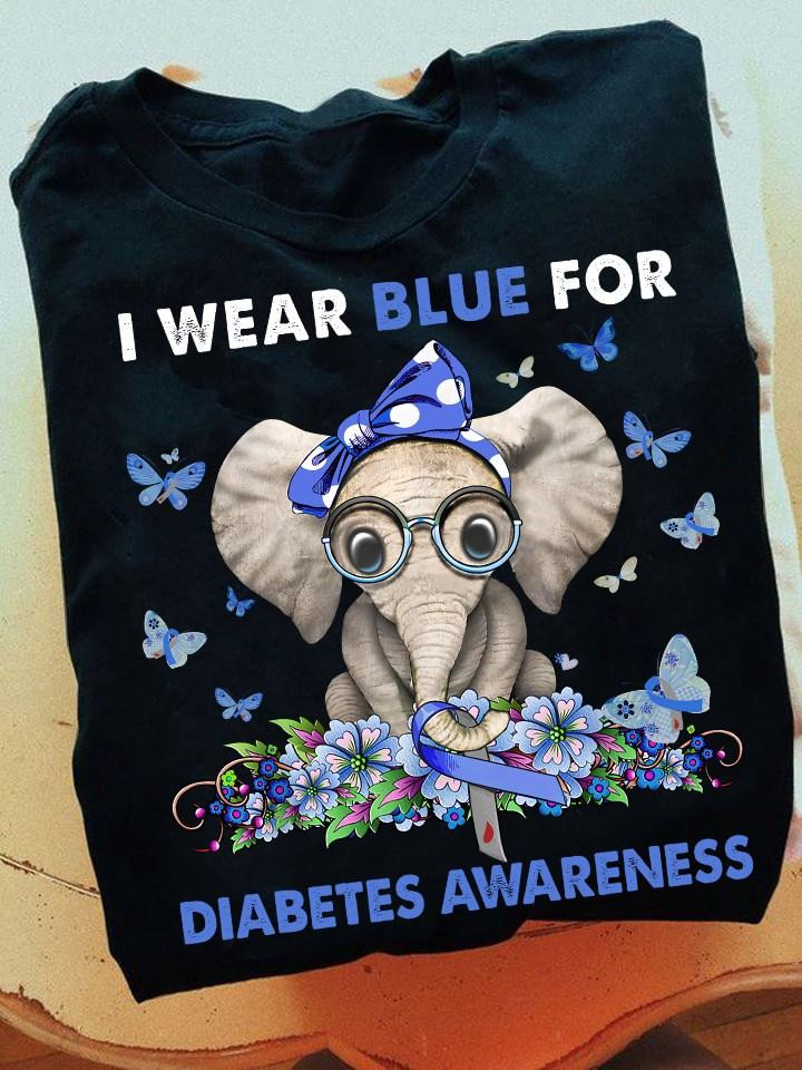 Funny Shirt, Birthday Gift Idea, Elephant I Wear Blue For Diabetes Awareness Unisex T-Shirt Km1006