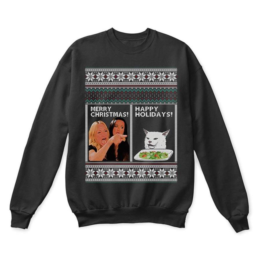 Woman Yelling At A Cat Merry Christmas Or Happy Holiday Ugly Sweaters