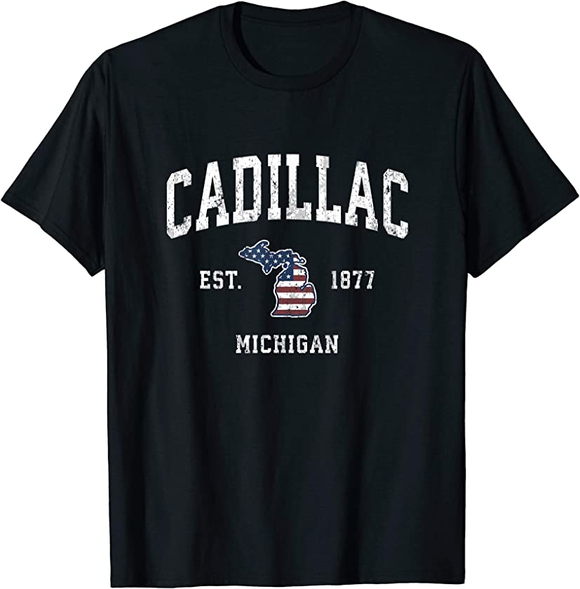 Cadillac Michigan MI Vintage American Flag Sports Design T-Shirt