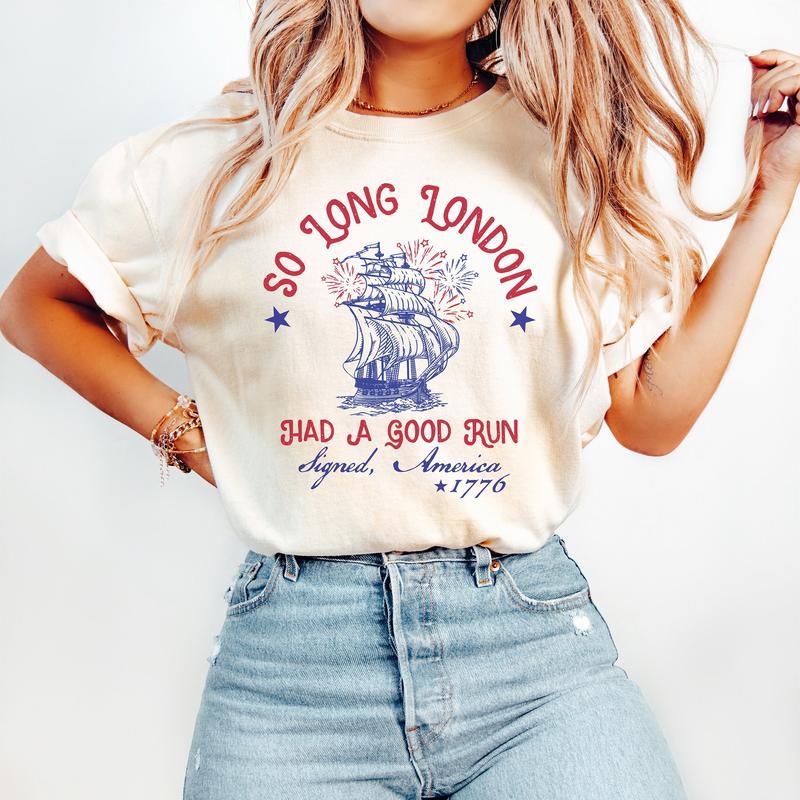So Long London 4th of July, Retro American Shirt, Independence Day Casual Cotton Top Gifts For Women and For Men