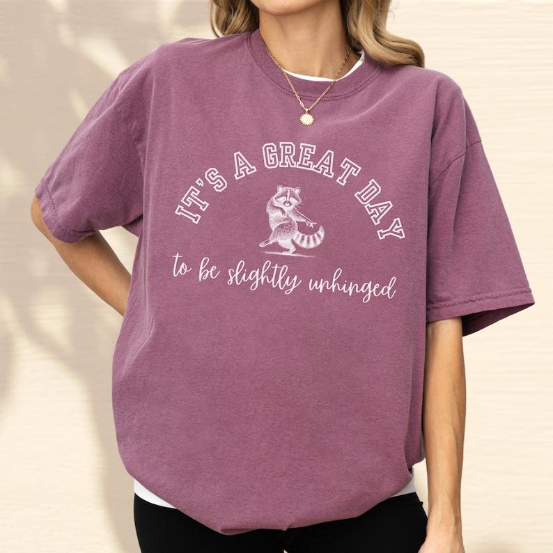 Comfort Colors Slightly Unhinged T-Shirt, Funny Feral Raccoon Meme Shirt, Funny Silly Shirt, Funny Gift Silly Weird Ironic Sarcastic Humor