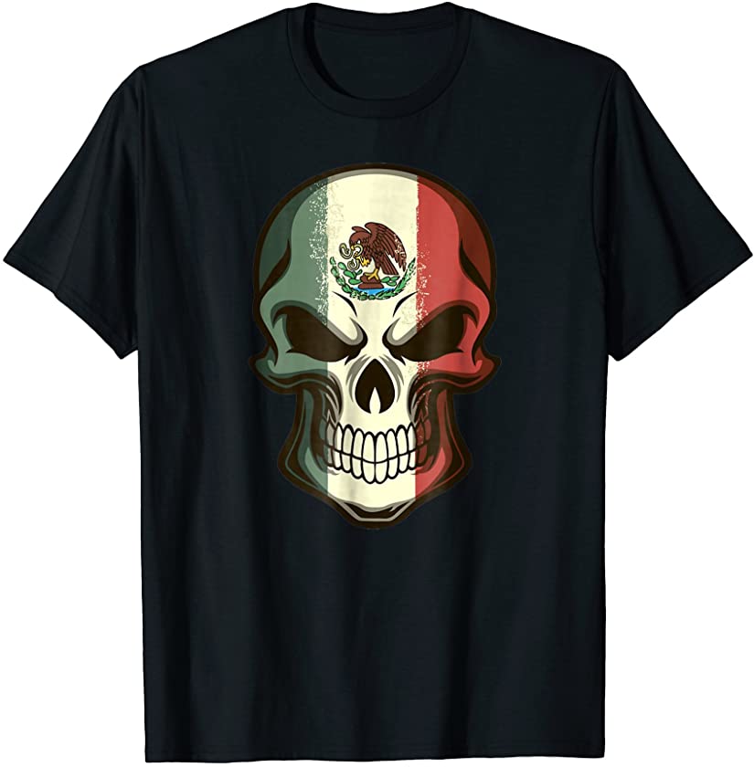 Awesome Mexico Shirts – Mexican Flag Skull Short Sleeve Tee