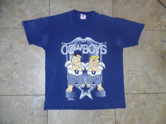 VTG Dallas Cowboys Fred And Barney Flintstones Blue T Shirt USA Made XL Streetwear