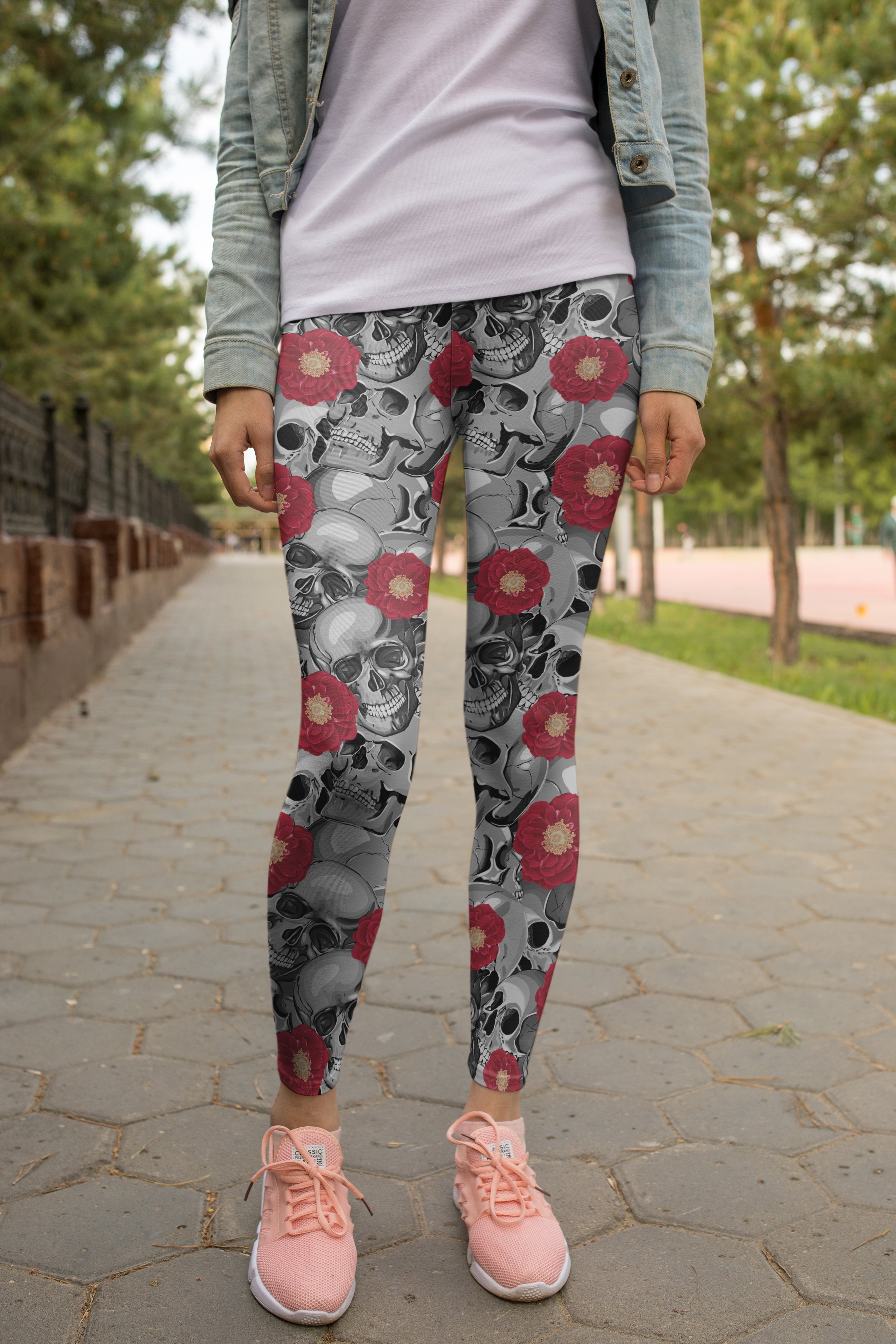 3D All Over Print  Skull Silhouette And Rose Legging