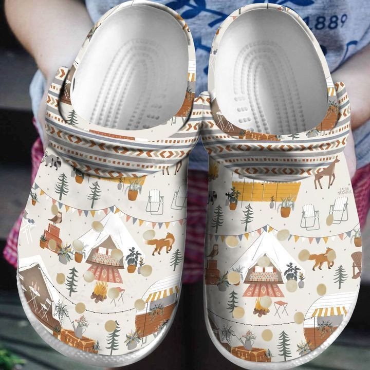 Camping Pattern Classic Clogs Shoes 2