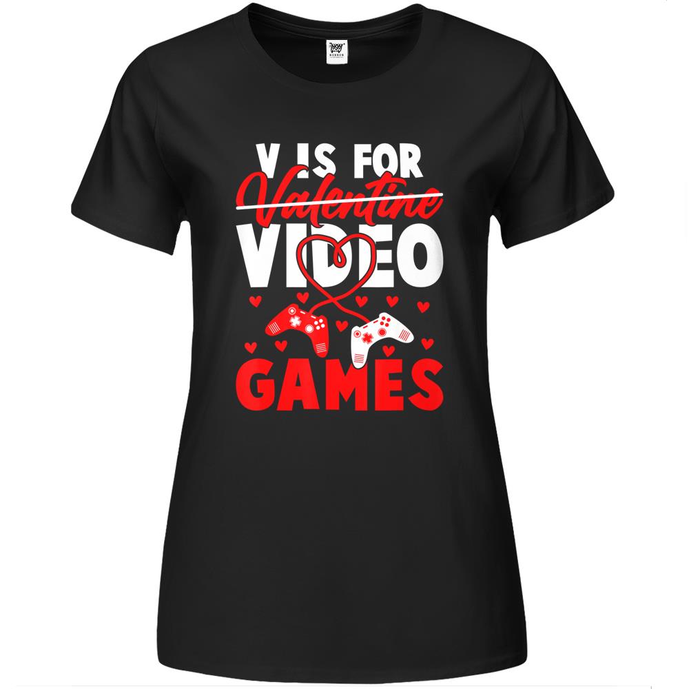 V Is For Video Games Funny Valentines Day Gamer Boy Premium Womens T Shirts