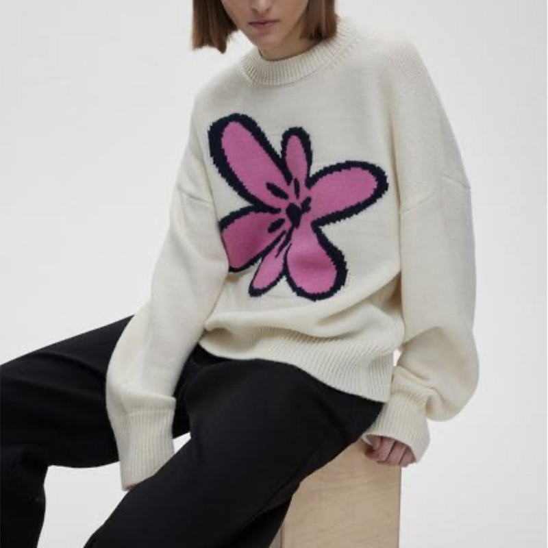 Blessyuki Oversized Cashmere Knitted Pullover Sweater Women 2022 Autumn Winter Thicken Warm Flower Print Sweaters Female Jumper alx