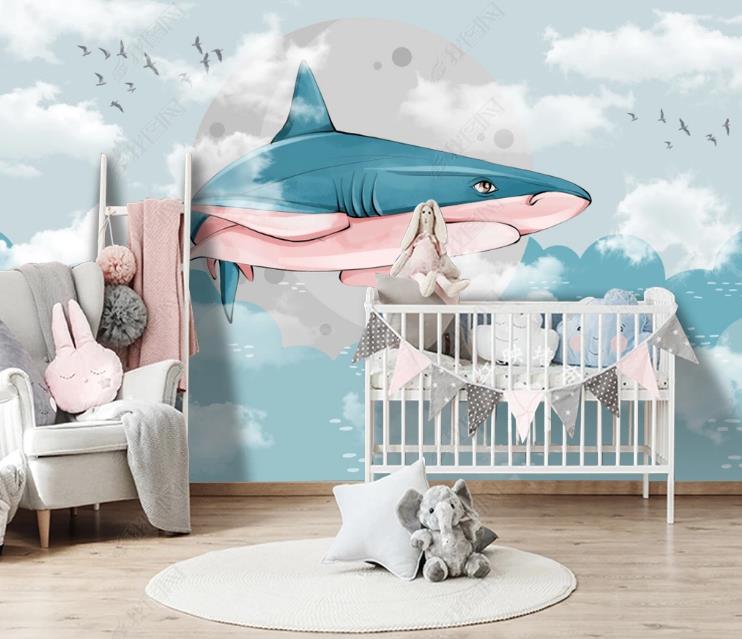 3D Northern Europe Hand-Painted Clouds Sky Whale Wall Mural Wallpaper Sww1489