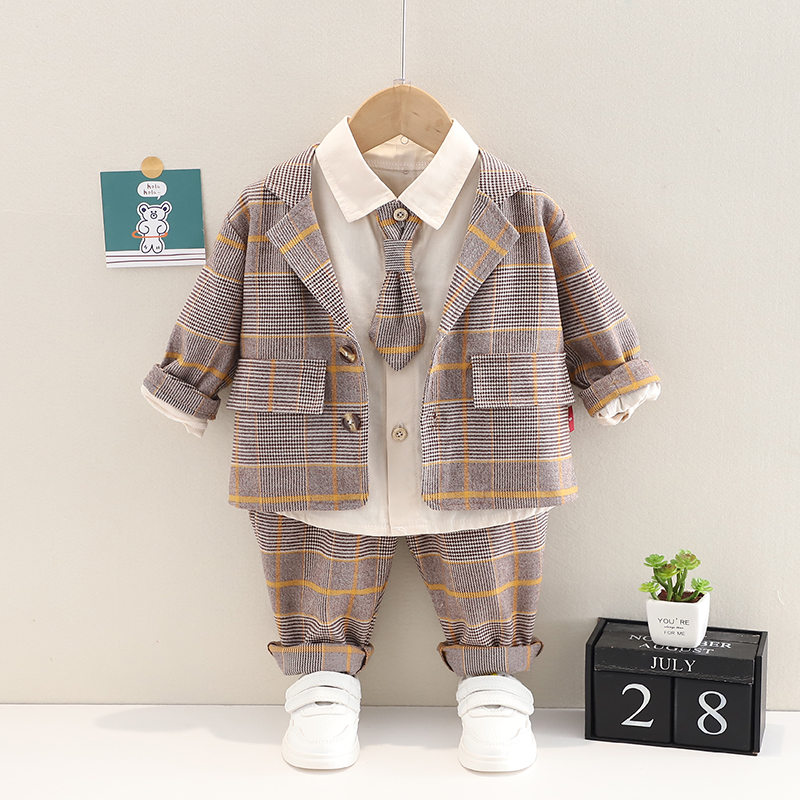 BOY Wedding Children Kids Tie Party Formal Cotton Gentleman Casual Boys Jackets T-Shirt Pants 3pcs/Sets Infant Suit Clothes alx