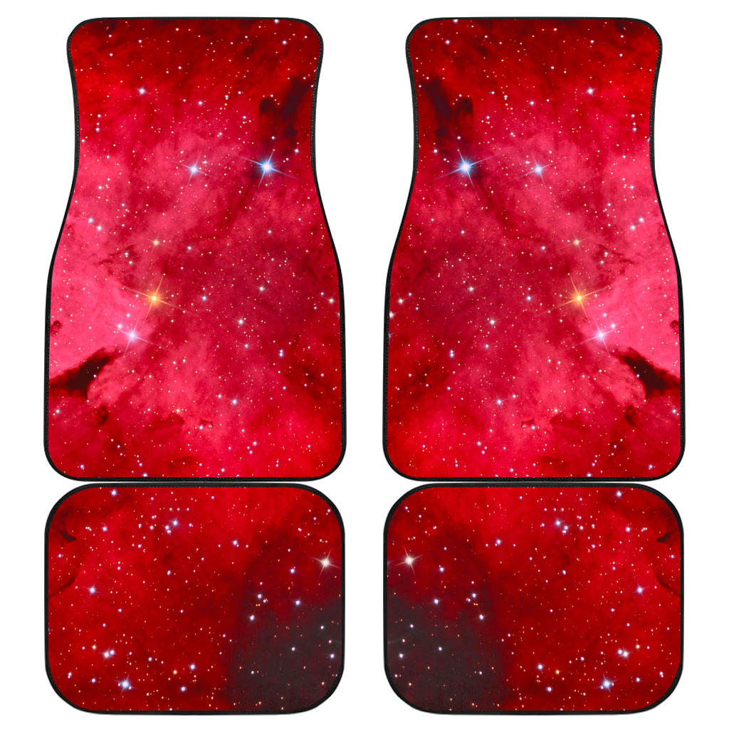 Red Galaxy Space Cloud Print Front And Back Car Floor Mats, Front Car Mat