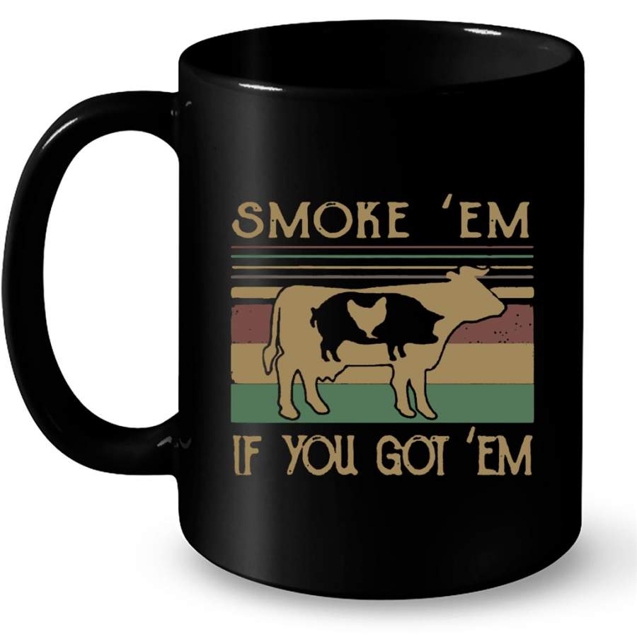 Smoke Them If You Got Them Cow Pig Chicken Classic Vintage Retro Design – Full-Wrap Coffee Black Mug