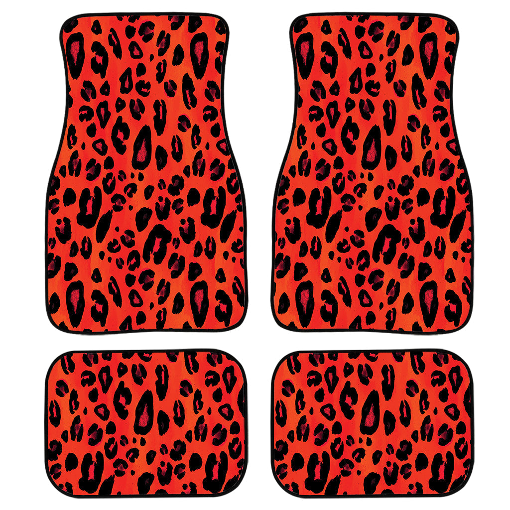 Orange Leopard Print Front And Back Car Floor Mats, Front Car Mat