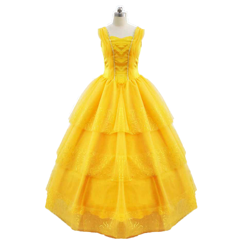 Beauty And The Beast Costumes Princess Belle Dresses Adult Anime Cosplay Halloween Costume For Women Yellow Fantasias Long Dress alx