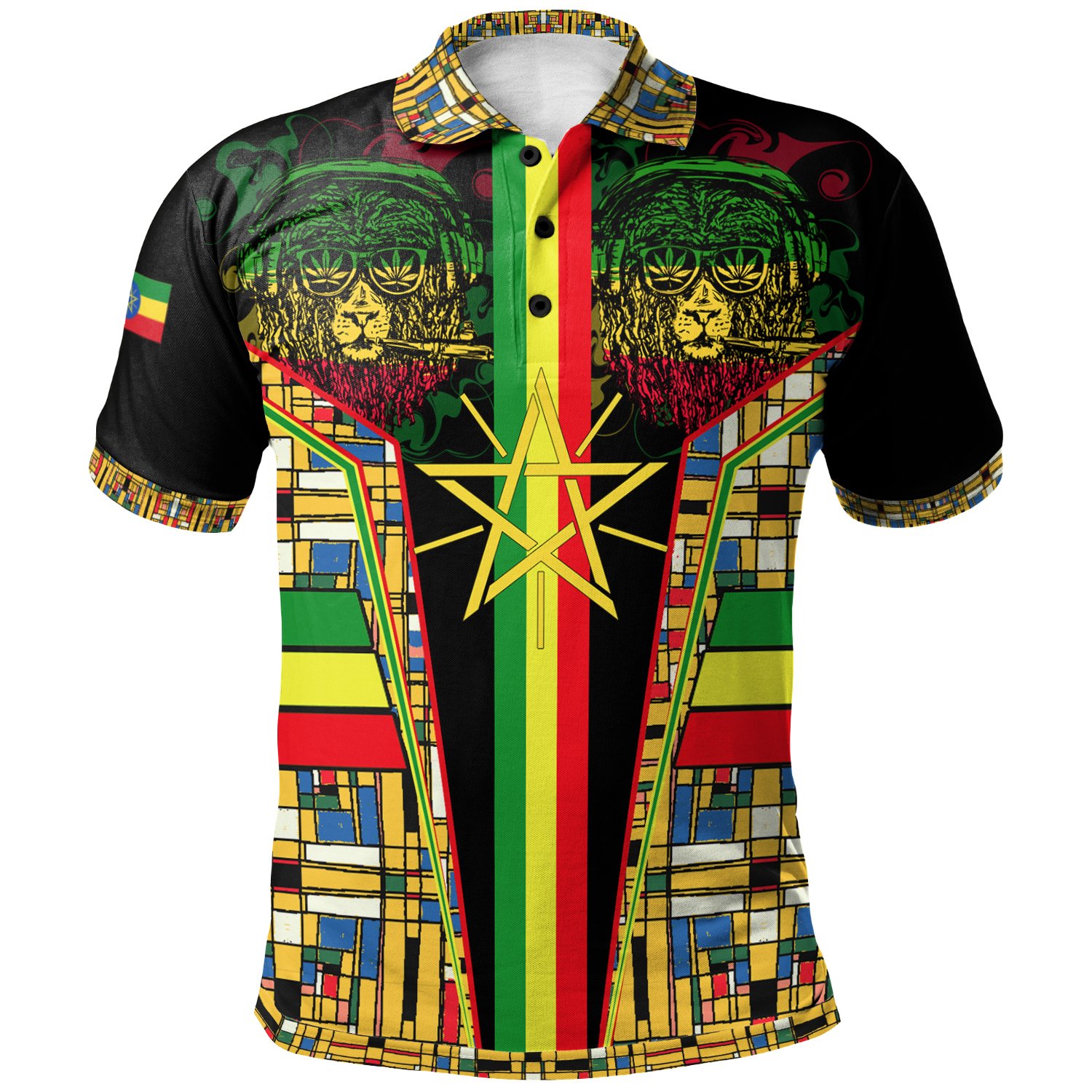 1sttheworld Ethiopian Polo shirt – Ethiopia Flag Color With Lion – BN17