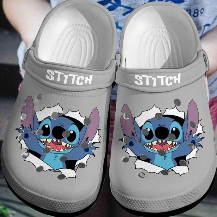 Stitch Cute Unisex Grey Crocs Crocband Clog Comfortable Water Shoes