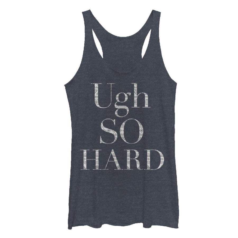 CHIN UP Women’s Ugh So Hard  Racerback Tank Navy Blue Heather S