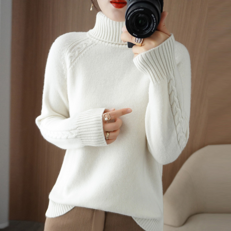 2022 Autumn And Winter Turtleneck Cashmere Pullover Japanese Raglan Loose Casual Style Solid Color Sweater alx