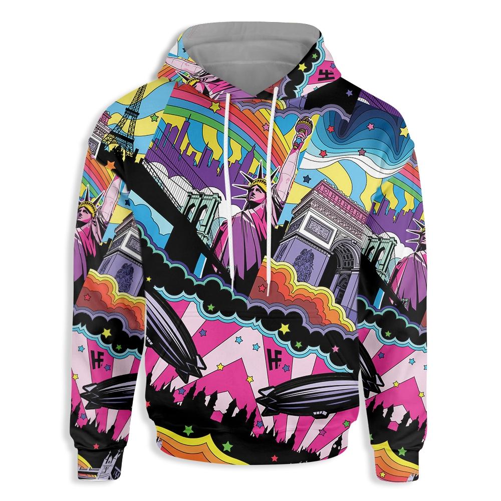 New York London Paris Psychedelic Ez19 2710 All Over Print Hoodie