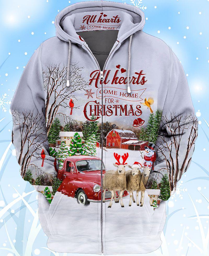 All Hearts Come Home For Christmassheep 3D Zipper Hoodie