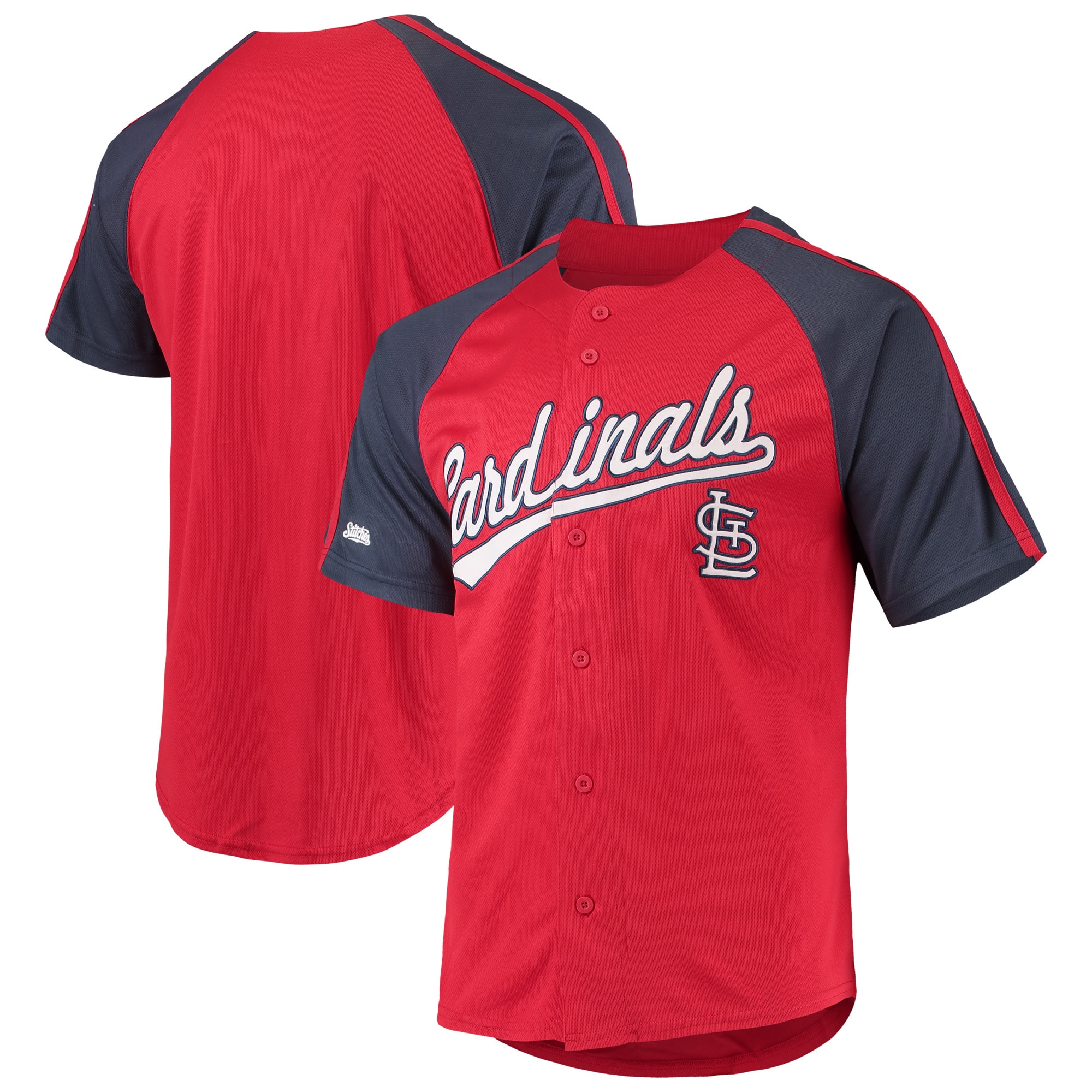 Men’s St. Louis Cardinals Stitches Red Button-Down Raglan Jersey