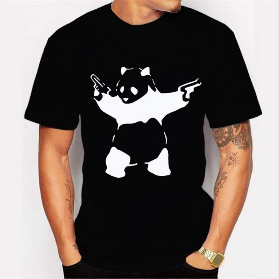 2017 Summer Fashion Cool Panda Print T-Shirts Punk Animal Panda Print T-Shirt Funny Men’S T-Shirts & Ols