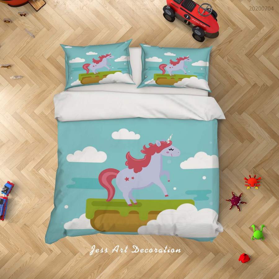 3D Blue Unicorn Quilt Cover Set Bedding Set Duvet Cover Pillowcases SF62