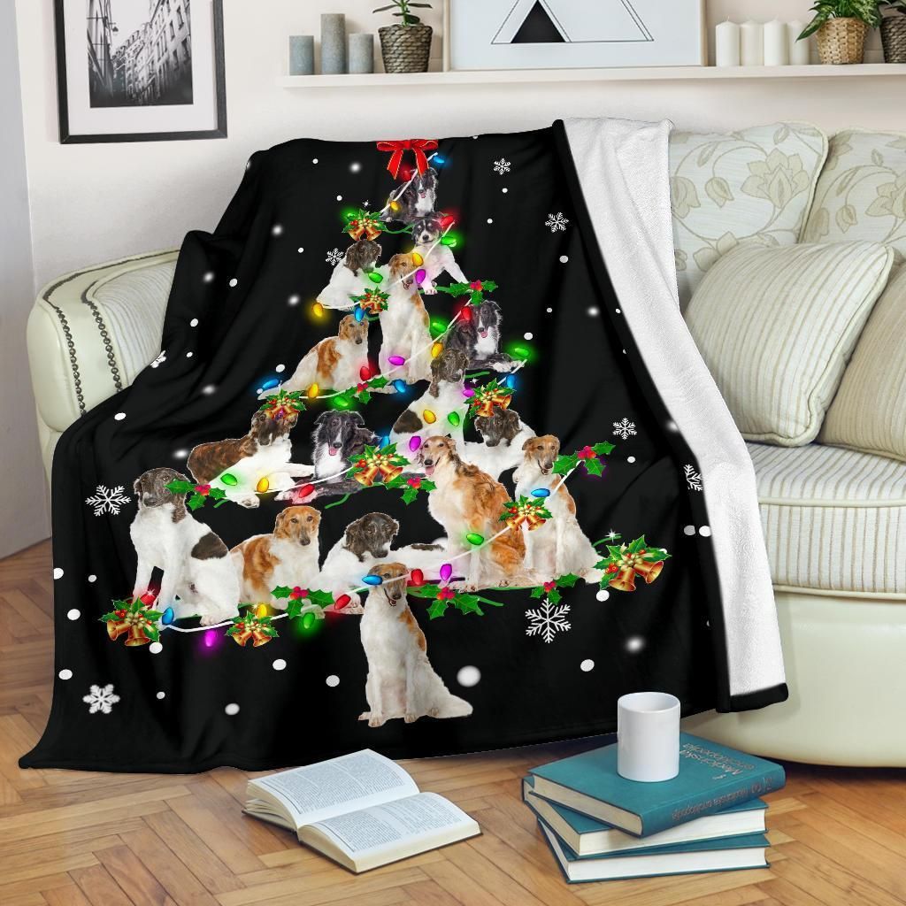 Borzoi Christmas Tree Christmas Decoration Design   Fleece Sherpa Blanket