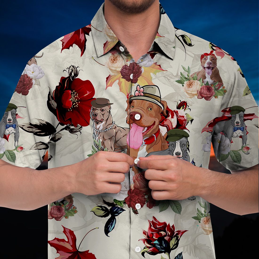 Pit Bull Hawaiian Shirt 90s Flower