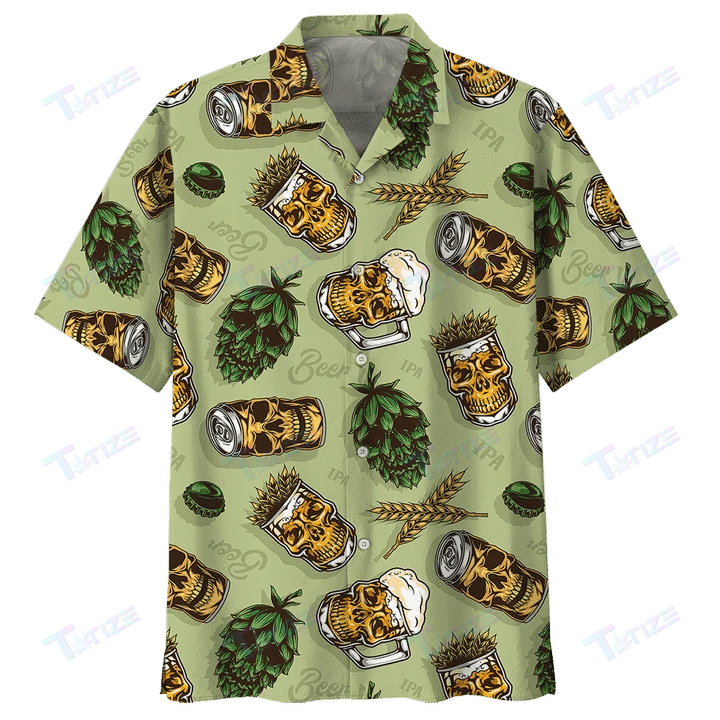 Beer Skull Glasss All Over Printed Hawaii Shirt Size S Ha5102