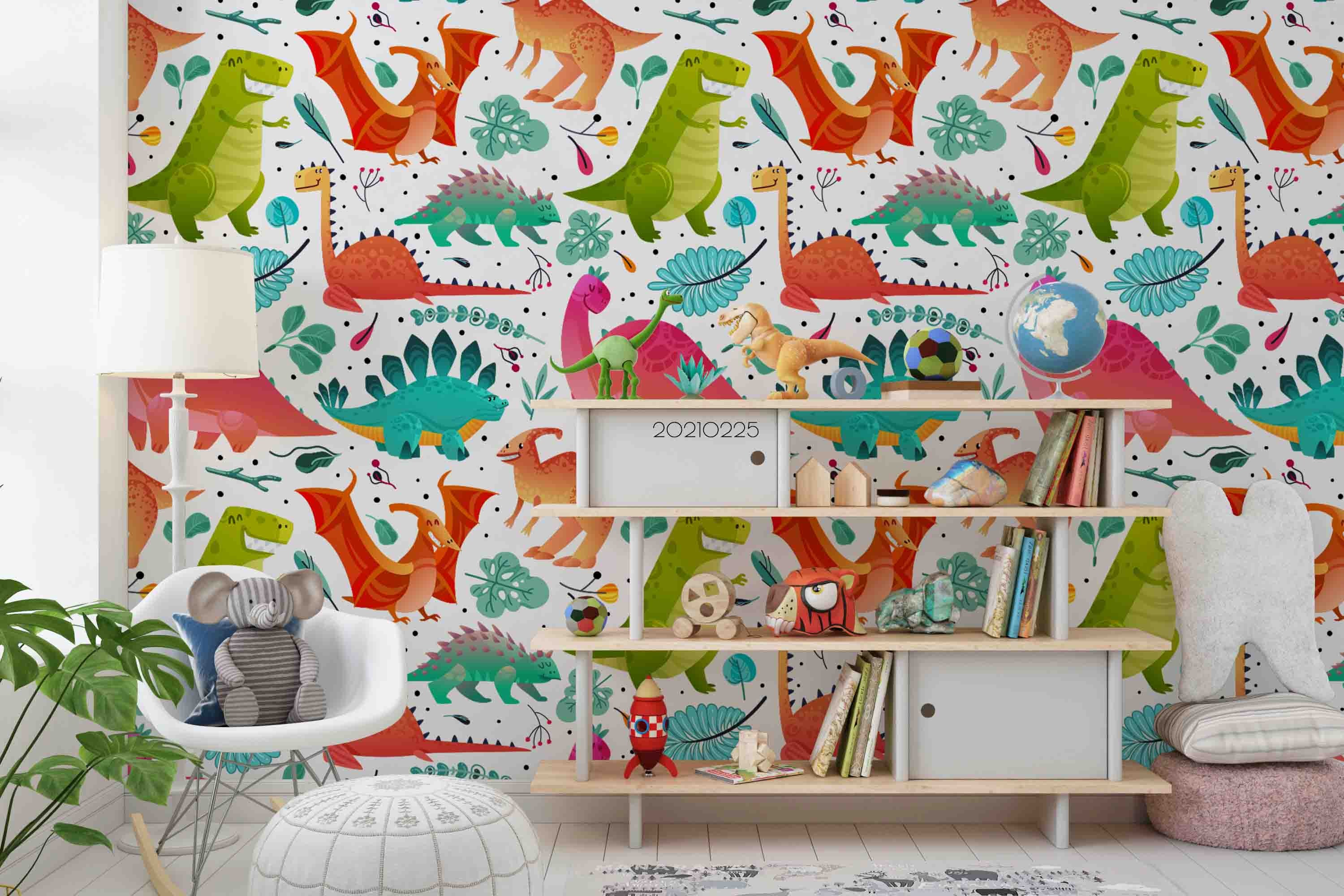 3D Cartoon Animal Color Dinosaur Wall Mural Wallpaper Lqh 190