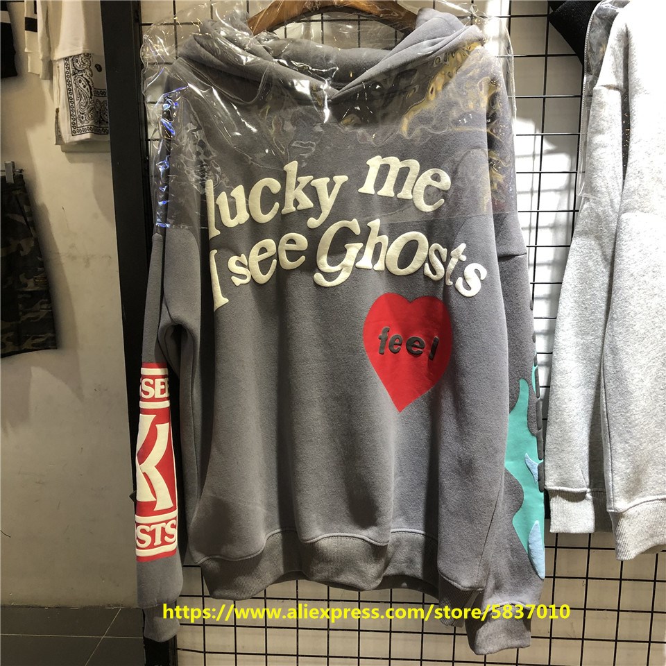 2020 Lucky me Hoodies MEN Women I see Ghosts Hoodies Feel Sleeve red Logo Kanye West Pullovers Kids SEE Ghosts Sweatshirts alx