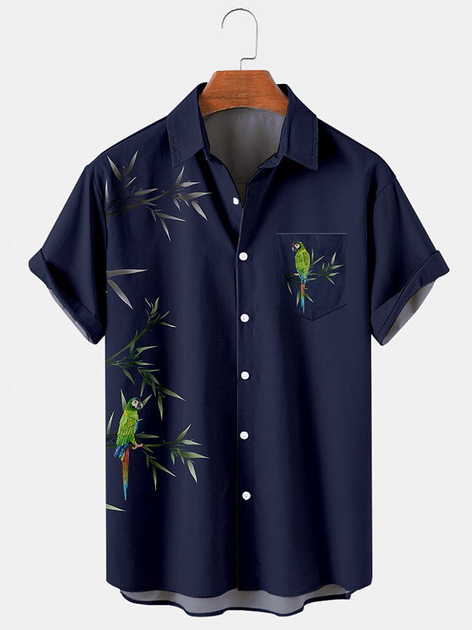 Mens Hawaii Shirt Navyblue Casual Bird Shirts Tops Ha31952