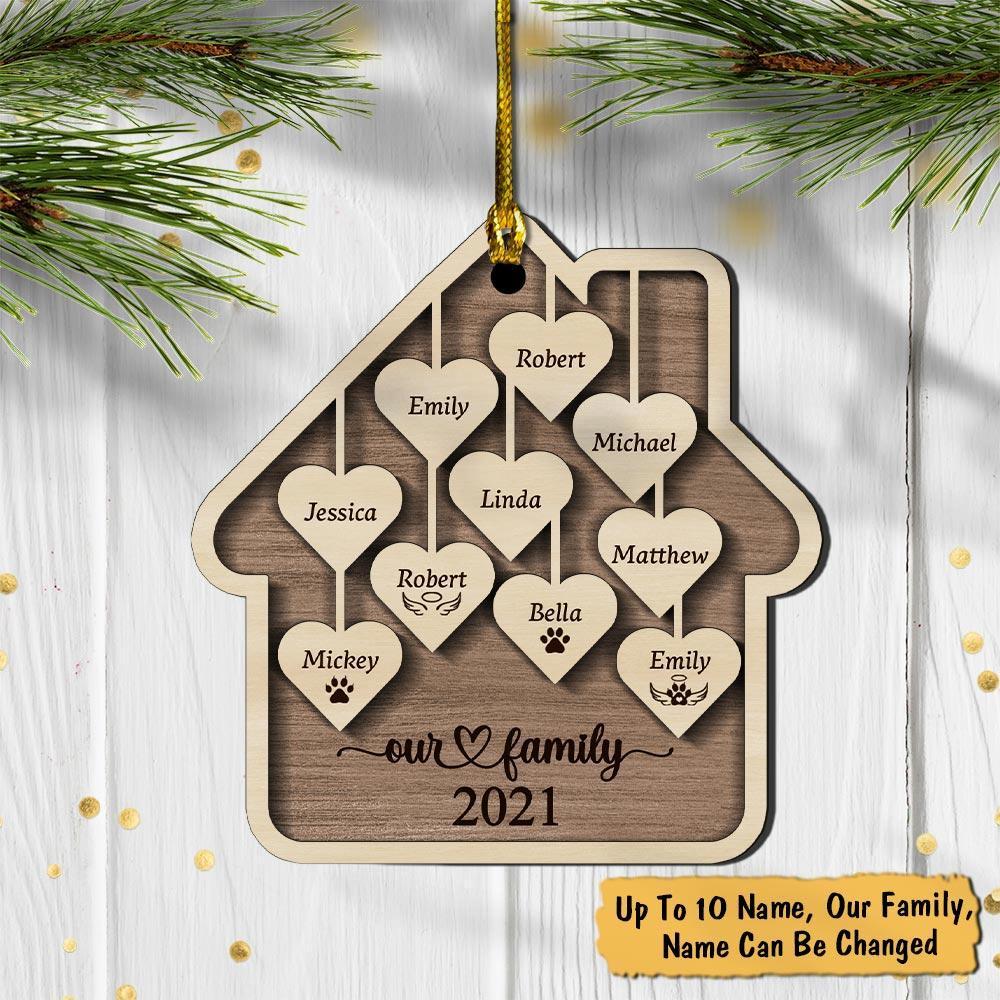 Family Christmas Ornament, Personalized 2021 Wood Xmas Holiday Ornament With Family Member Names, Custom Ornaments, Trhn