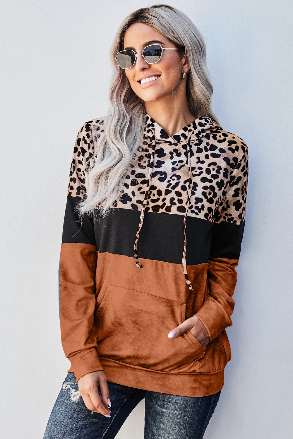 Azura Exchange Orange Leopard Tie Dye Colorblock Hoodie