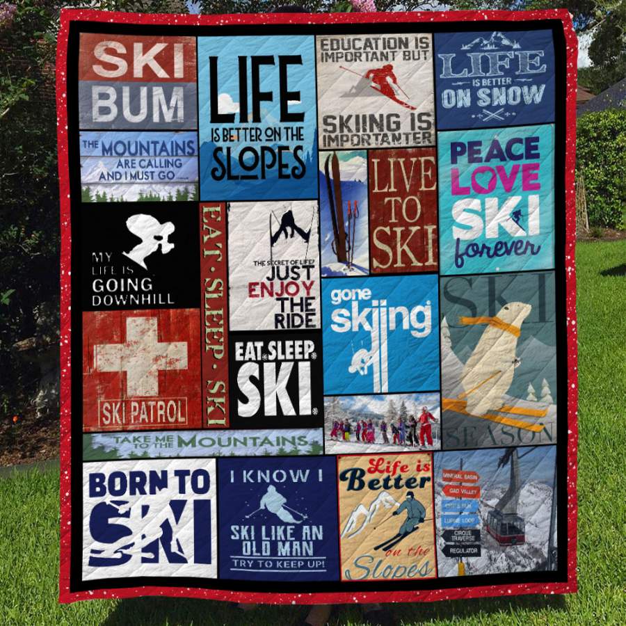 Wozoro Quilt Blanket Skiing Life Is Better On Snow Twin Queen King Size