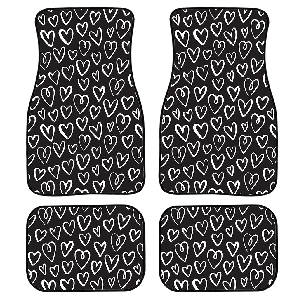 Cute Black And White Heart Pattern Print Front And Back Car Floor Mats, Front Car Mat