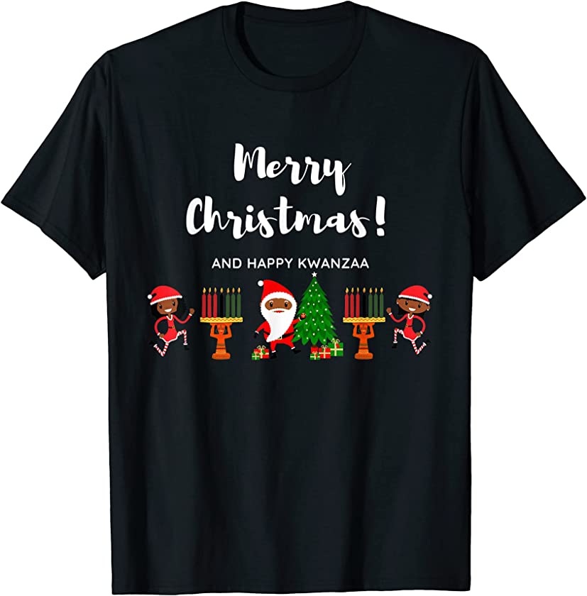 Merry Christmas And Happy Kwanzaa Holiday Melanin Design T-Shirt