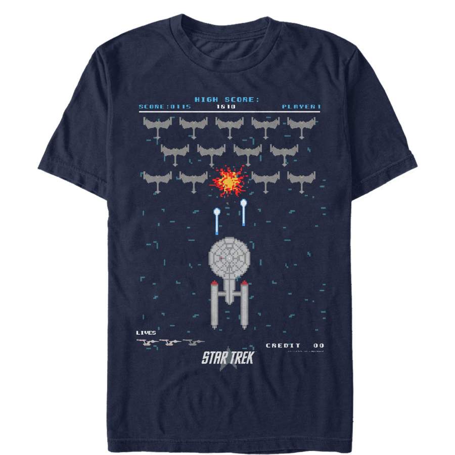 Star Trek Men’s Enterprise Pixel Video Game Battle  T Shirt