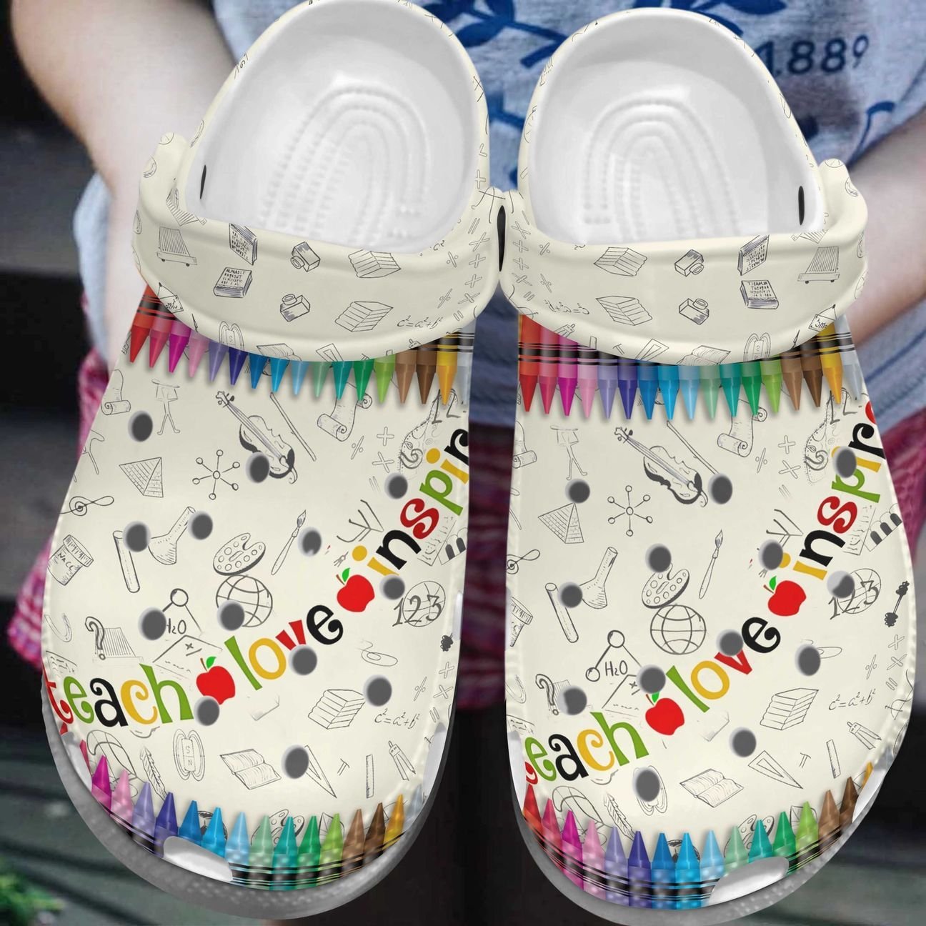 Teacher Personalized Clog, Custom Name, Text, Color, Number Fashion Style For Women, Men, Kid, Print 3D Teach Love Inspire 8