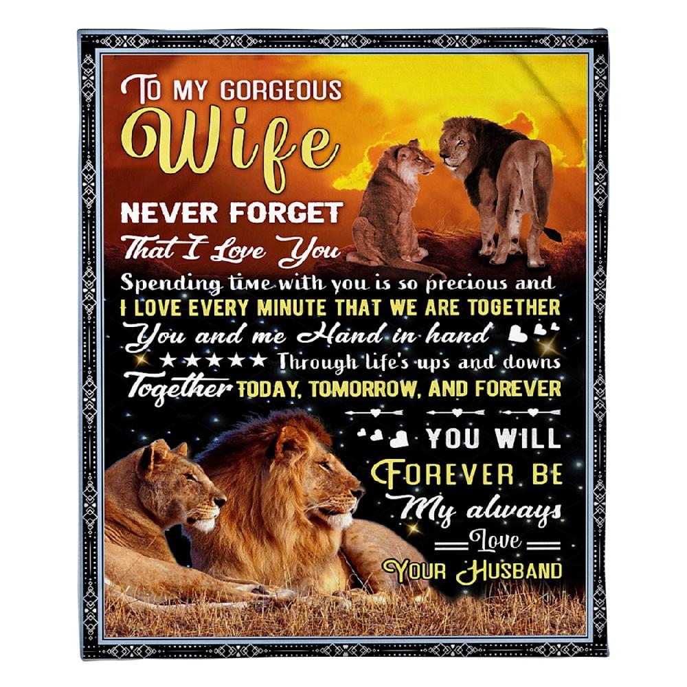 To My Wife Forever Be My Always Love Lion Couple Fleece Blanket Family Gift Home Decor Bedding Couch Sofa Soft And Comfy Cozy