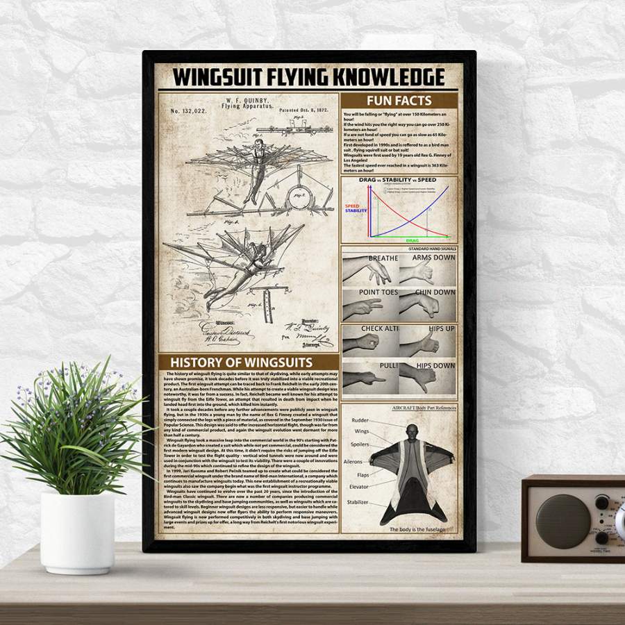 Wozoro Unframed Poster Wall Art Wingsuit flying Knowledge Size 11×17, 16×24, 24×36 inch