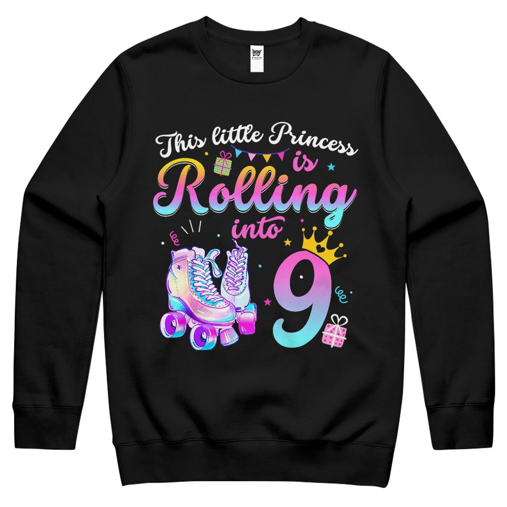 Roller Skate 9Th Birthday Shirt 9 Year Old Girl Party Outfit Crewneck Sweatshirt