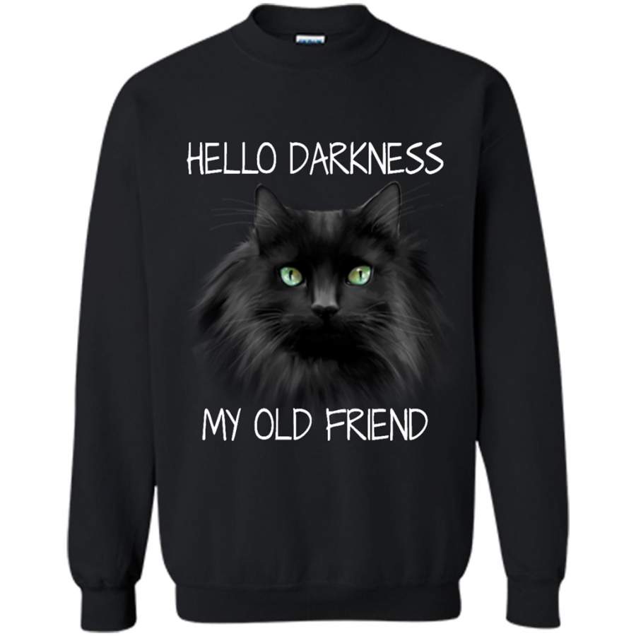 Black Cat Hello Darkness My Old Friend, Cat Lover Kitten – Gildan Crewneck Sweatshirt