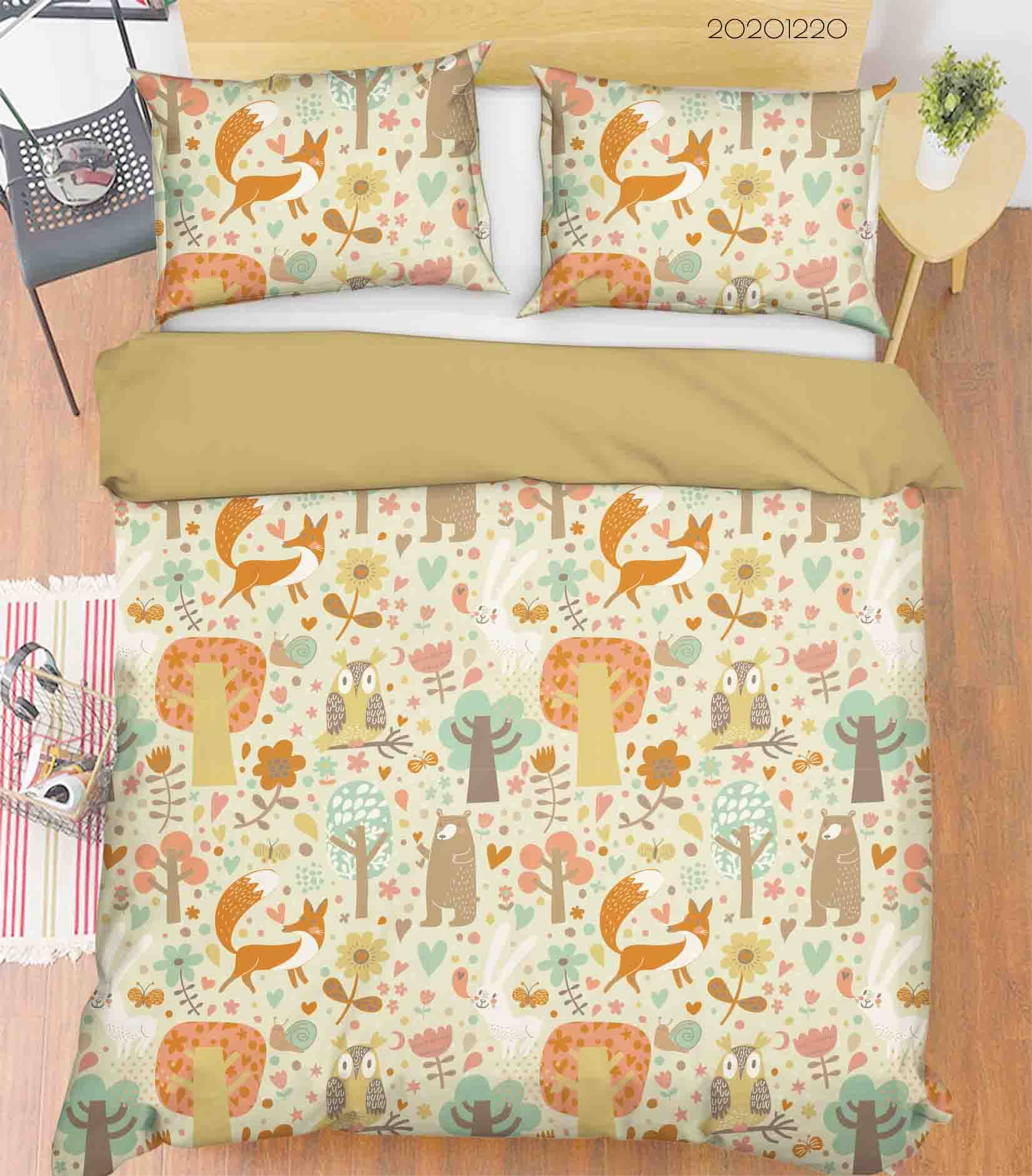 3D Hand Drawn Forest Animal Fox Quilt Cover Set Bedding Set Duvet Cover Pillowcases 86